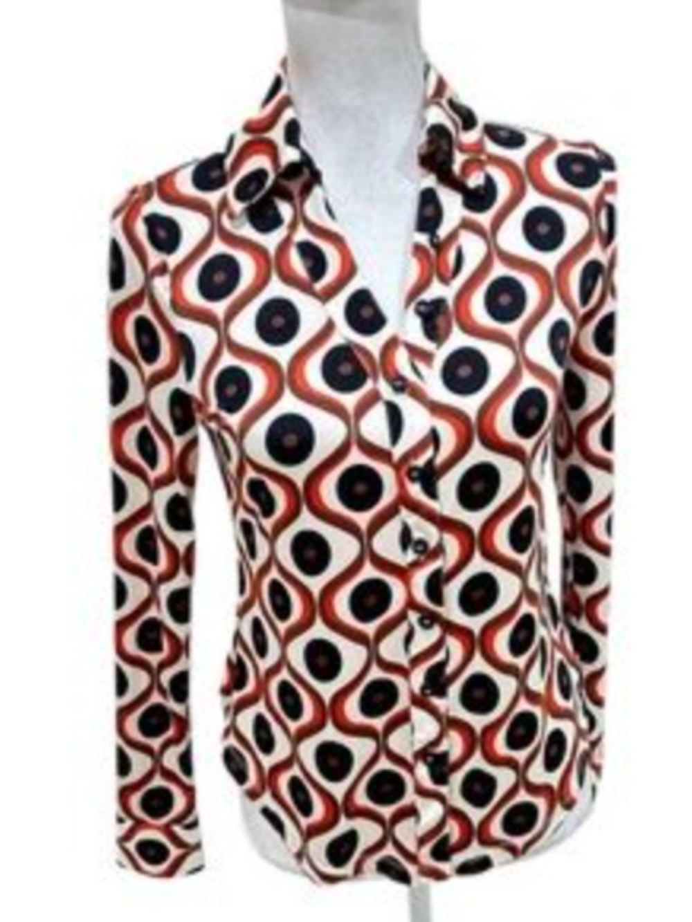 Truth by Republic Retro Geometric Blouse Small | Brown Orange Print Button Up